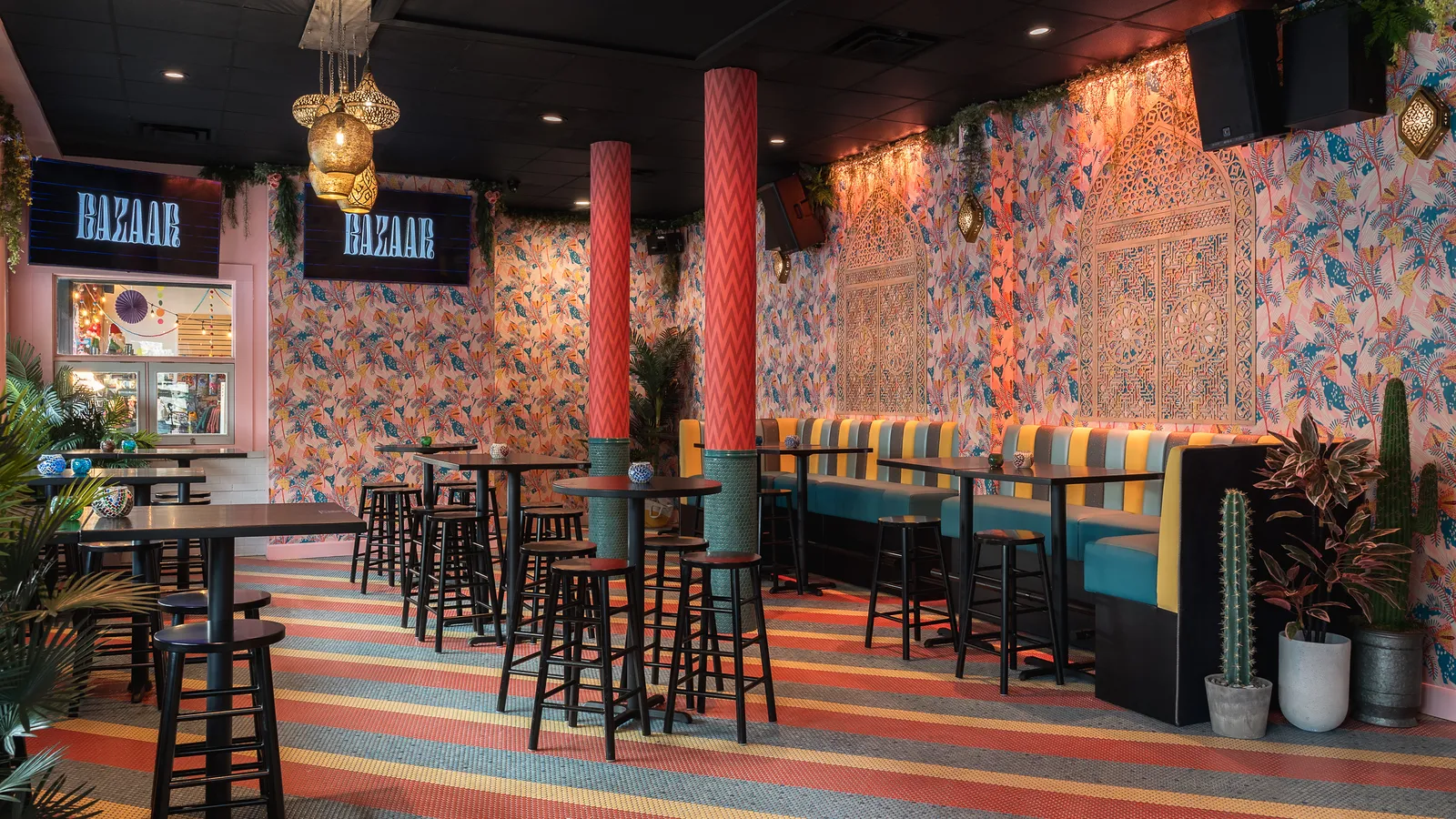 Jungle Room booths and high tops