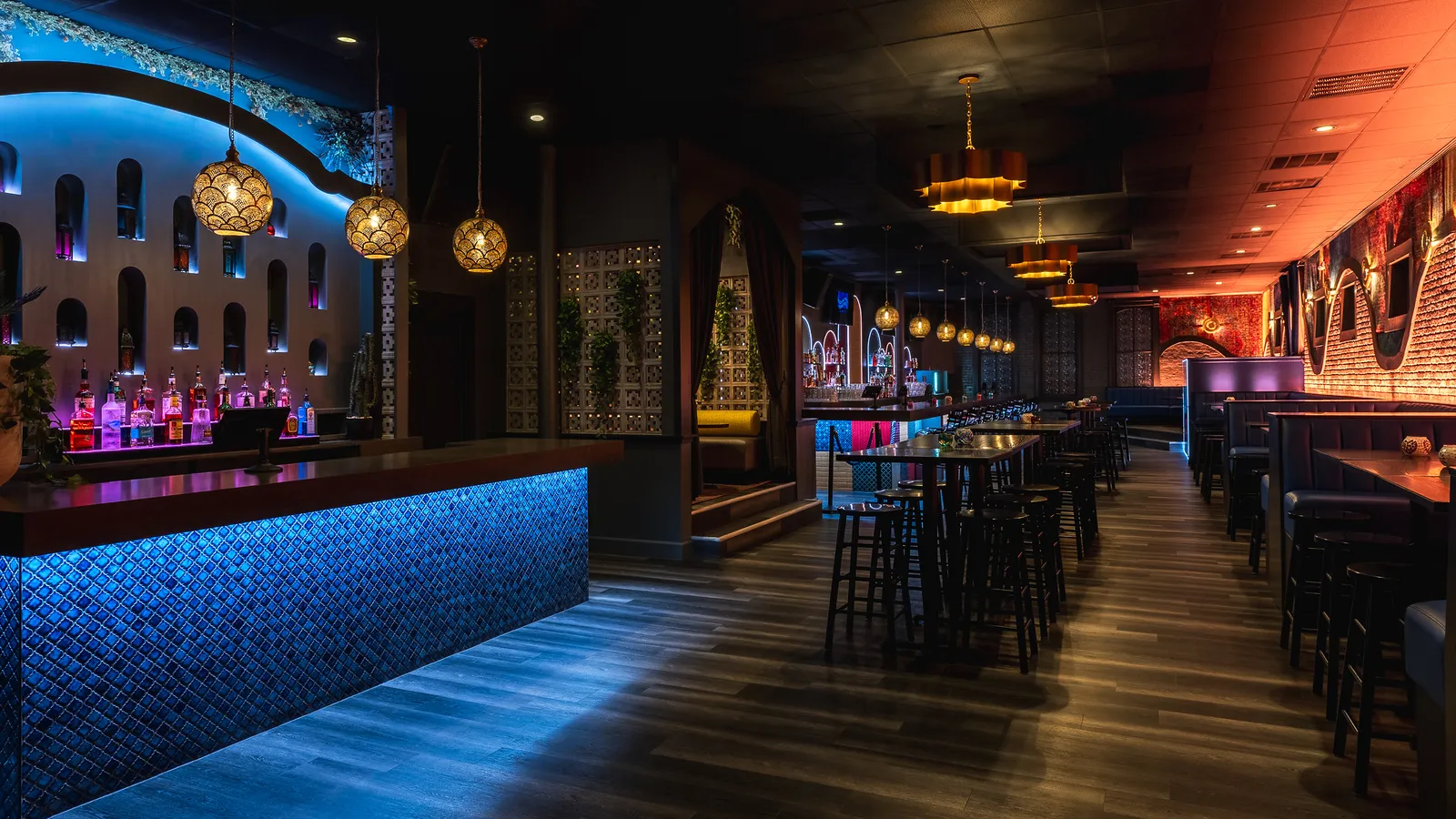 The Main Room bar lit blue