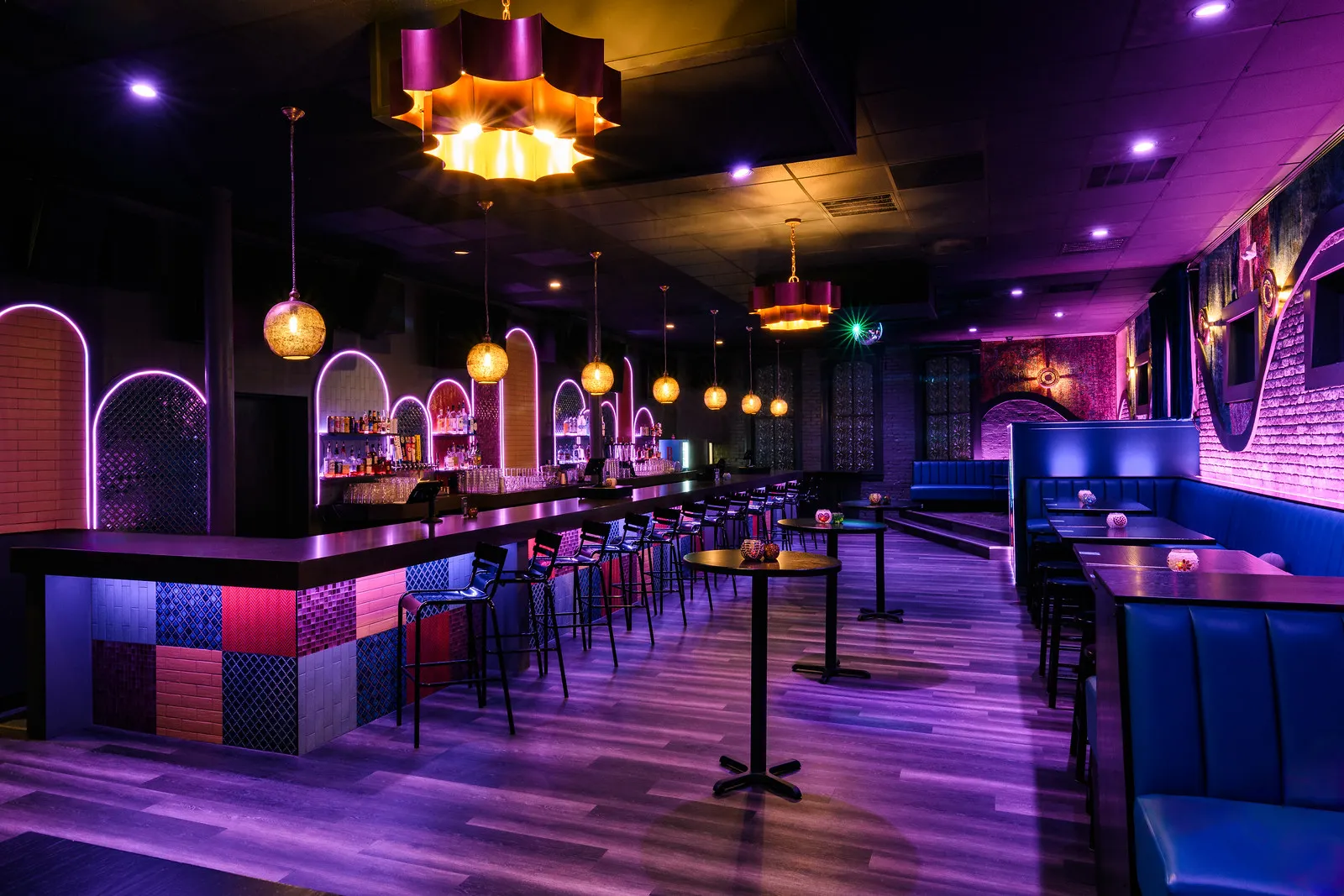 The Main Room with its bar, booths and lanterns