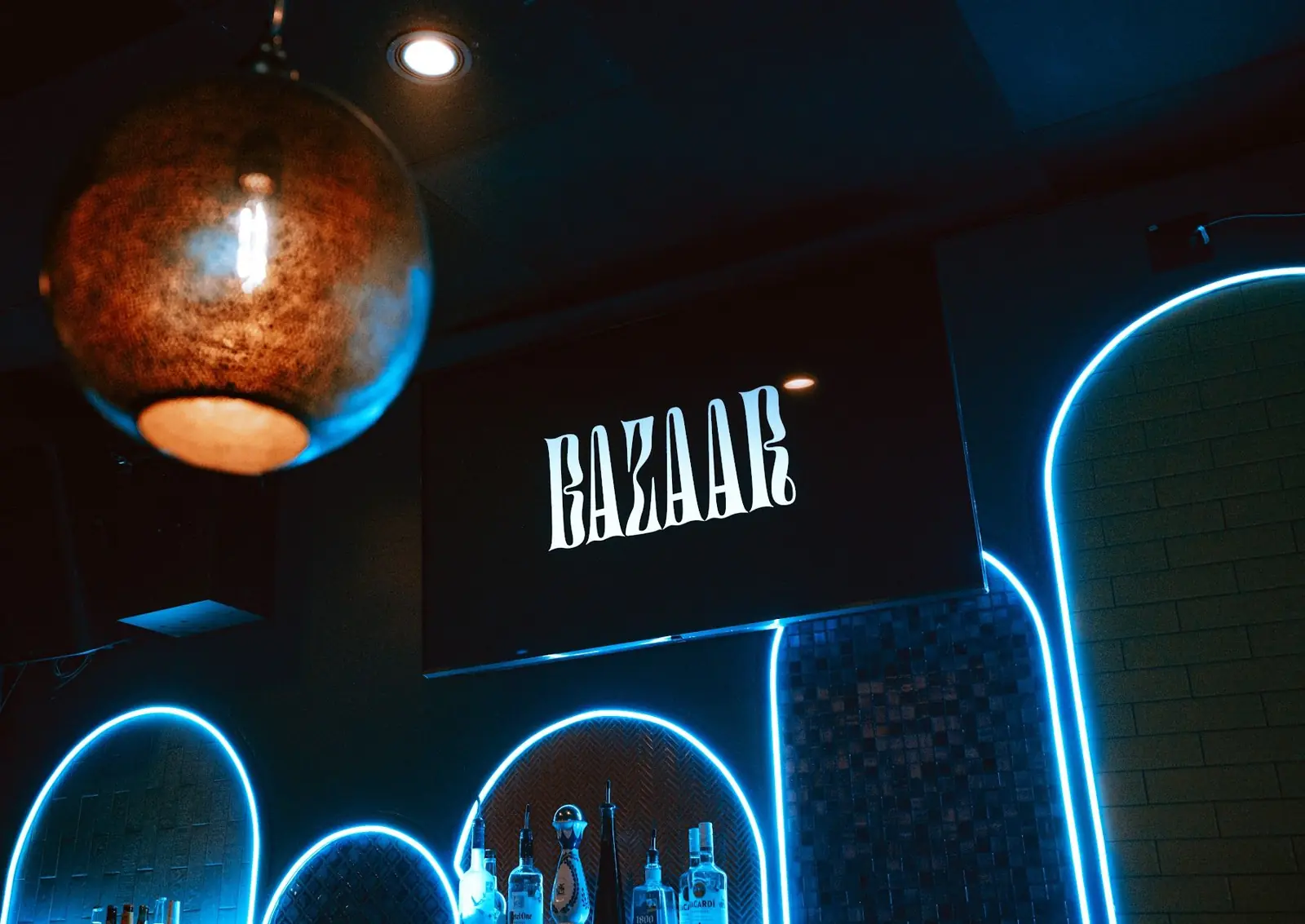 The Bazaar sign in neon arches