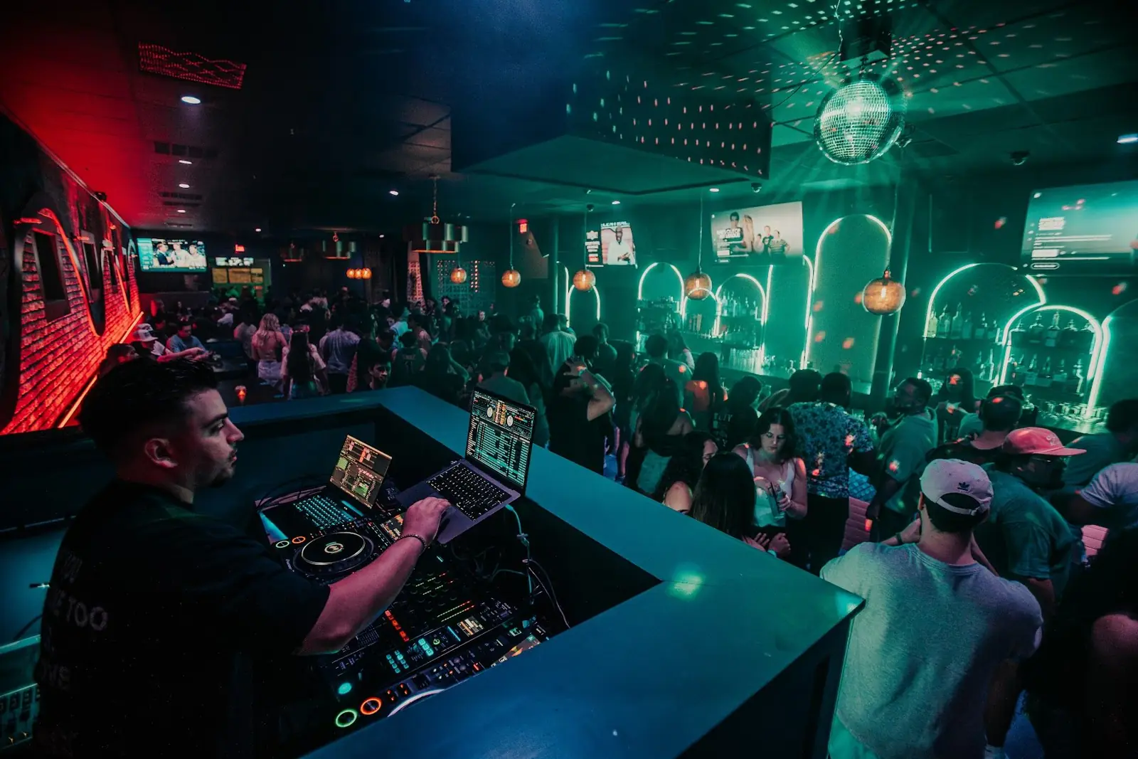 DJ booth over the crowd